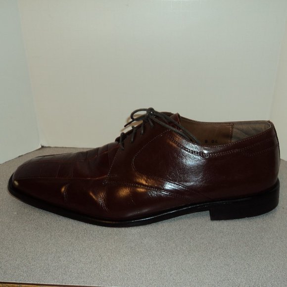 Stacy Adams Men's 12M Shoes Brown Leather Lace Up Dress Croc Oxford Square Toe - Picture 7 of 14